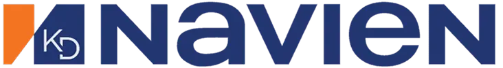 Navien logo featuring blue letters and an orange and blue symbol with the initials "KD" on the left.